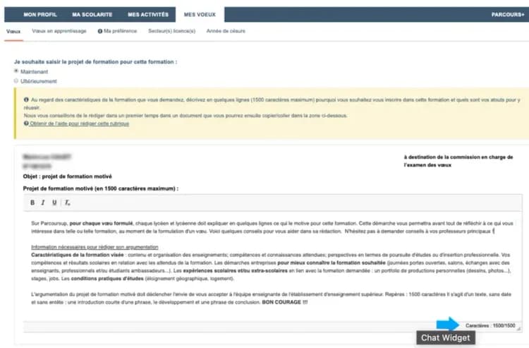 Lettre d'un projet de formation motivé - Parcoursup